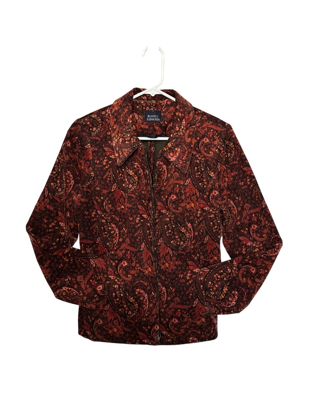 Bentley Arbuckle Corduroy Velvet Paisley Full-Zip Jacket in Deep Red